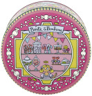 Boite ronde en métal rose avec motifs pour conserver les bonbons de la marque Derrière la Porte