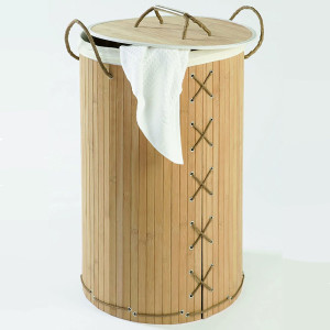Panier à linge en bambou rond avec anses de la marque Wenko