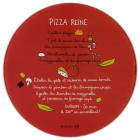 Plat à pizza rouge avec recette de la pizza Reine signé FILF pour Derrière la porte
