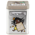 Boite en métal pour ranger les sachets de sucre vanillé aux motifs colorés et humoristiques signée Valérie Nylin pour Derrière la porte