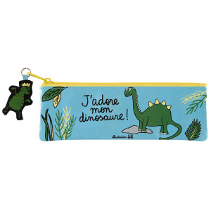 Trousse à brosse à dents pour enfant bleu et verte avec un dinosaure et une inscription J'adore mon dinosaure de la gamme dinosaure signée FILF pour Derrière la porte