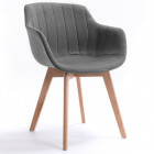 Lot de 2 chaises avec accoudoirs rayures tissu gris et pieds en bois hêtre naturel de la marque Loungitude