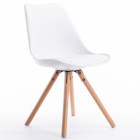 Lot de 2 chaises scandinave en polypropylène, coussin simili blanc et pieds en bois de la marque Loungitude 