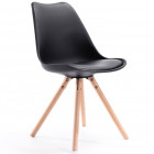 Lot de 2 chaises scandinave en polypropylène, coussin simili noir et pieds en bois de la marque Loungitude 