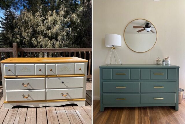 photo avant/après d'un meuble relooké avec de la peinture