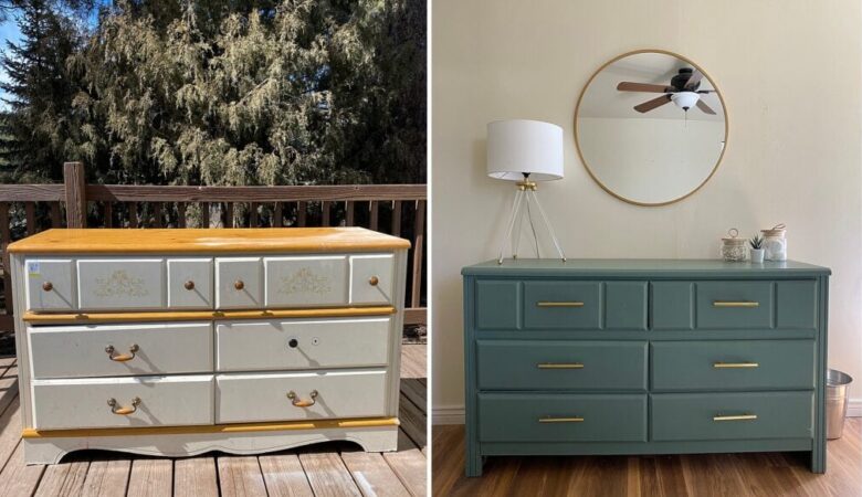 photo avant/après d'un meuble relooké avec de la peinture