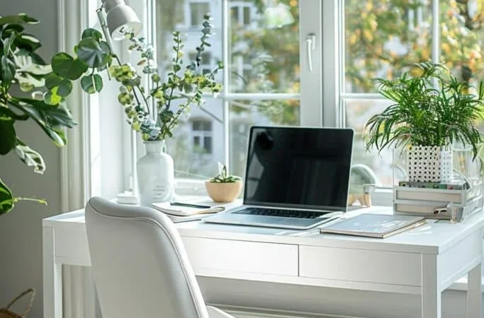 petit coin bureau lumineux près d’une fenêtre